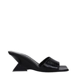 The Attico Black Leather Flat Sandals
