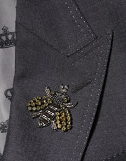 Dolce & Gabbana Dark Gray Bee Embroidery SICILIA Coat Blazer