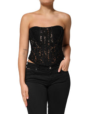 Dolce & Gabbana Black Strapless Floral Lace Bustier Cropped Top