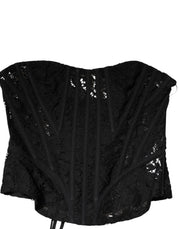 Dolce & Gabbana Black Strapless Floral Lace Bustier Cropped Top