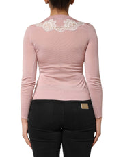 Dolce & Gabbana Pink Floral Lace Detailing Cardigan Sweater