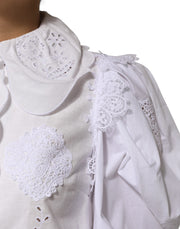 Dolce & Gabbana White Ruffled Lace Embellished Blouse Top