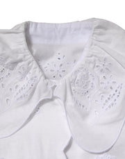 Dolce & Gabbana White Ruffled Lace Embellished Blouse Top