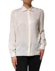 Dolce & Gabbana White Silk Long Sleeves Collared Shirt Top