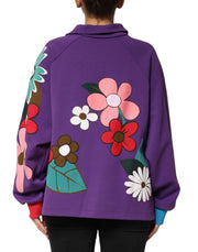 Dolce & Gabbana Purple Floral Print Cotton Long Sleeves Top