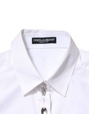 Dolce & Gabbana White Crystal Embellished Collared Shirt Top