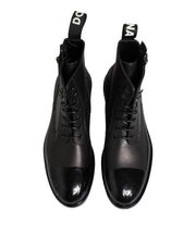Dolce & Gabbana Brown Black Lace Up Mid Calf Men Boots Shoes