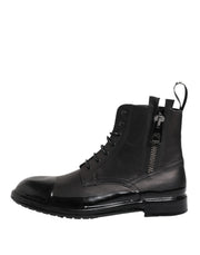 Dolce & Gabbana Brown Black Lace Up Mid Calf Men Boots Shoes