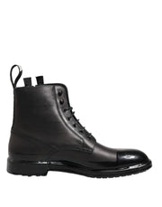 Dolce & Gabbana Brown Black Lace Up Mid Calf Men Boots Shoes