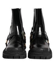 Dolce & Gabbana Black Leather Chelsea Men Short Boots Shoes
