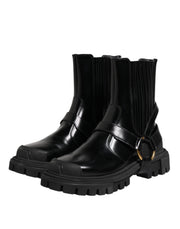 Dolce & Gabbana Black Leather Chelsea Men Short Boots Shoes