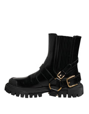 Dolce & Gabbana Black Leather Chelsea Men Short Boots Shoes
