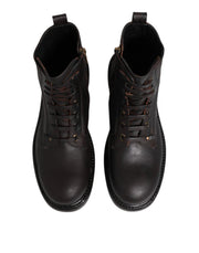 Dolce & Gabbana Dark Brown Leather Lace Up Mid Calf Boots Shoes