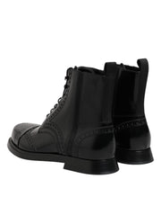 Dolce & Gabbana Black Leather Lace Up Mid Calf Boots Shoes