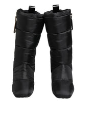Dolce & Gabbana Black Padded Mid Calf Logo Heel Boots Shoes