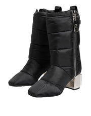 Dolce & Gabbana Black Padded Mid Calf Logo Heel Boots Shoes