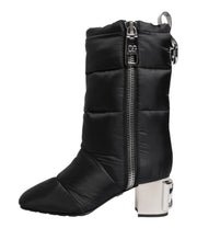 Dolce & Gabbana Black Padded Mid Calf Logo Heel Boots Shoes