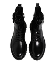 Dolce & Gabbana Black Leather Lace Up Mid Calf Boots Shoes
