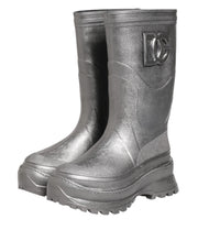 Dolce & Gabbana Metallic Silver Pull On Rain Boots Shoes