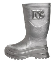 Dolce & Gabbana Metallic Silver Pull On Rain Boots Shoes