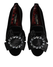 Dolce & Gabbana Black VATICANO Crystal Ribbon Slip On Shoes