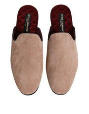 Dolce & Gabbana Beige Suede Leather Slides Flat Slipper Shoes