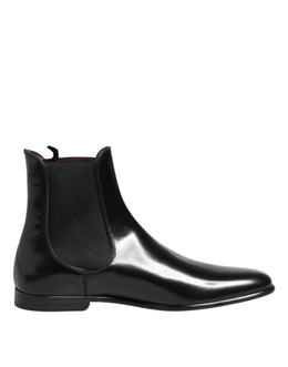 Dolce & Gabbana Black Chelsea Slip On Mid Calf Boots Shoes