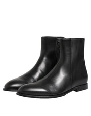 Dolce & Gabbana Black Leather Mid Calf Men Boots Shoes