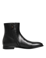 Dolce & Gabbana Black Leather Mid Calf Men Boots Shoes