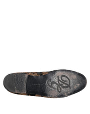 Dolce & Gabbana Black Floral Embroidery Men Loafers Shoes