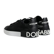 Dolce & Gabbana Black Calf Leather Portofino Sneakers Shoes