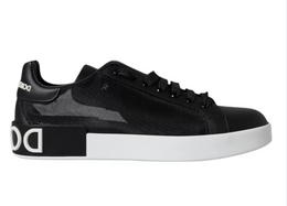 Dolce & Gabbana Black Calf Leather Portofino Sneakers Shoes
