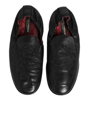 Dolce & Gabbana Black Leather Slip On Men Flat Loafers Shoes