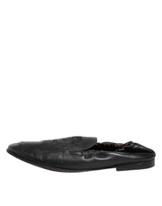 Dolce & Gabbana Black Leather Slip On Men Flat Loafers Shoes