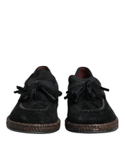 Dolce & Gabbana Black Suede Tassel Embellished Loafers Shoes