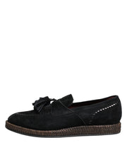 Dolce & Gabbana Black Suede Tassel Embellished Loafers Shoes