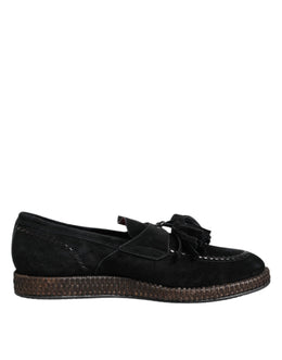 Dolce & Gabbana Black Suede Tassel Embellished Loafers Shoes