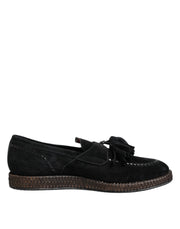 Dolce & Gabbana Black Suede Tassel Embellished Loafers Shoes