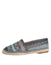Dolce & Gabbana Blue Gray Woven Leather Buffalo Espadrille Shoes
