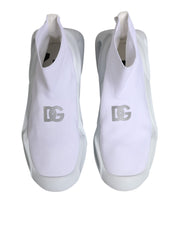 Dolce & Gabbana White Silver Slip On Wave Socks Sneakers Shoes