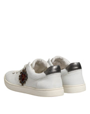 Dolce & Gabbana White Silver Sacred Heart Men Sneakers Shoes