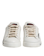 Dolce & Gabbana White Red Leather Logo Low Top Sneakers Shoes