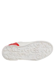 Dolce & Gabbana White Red Leather Logo Low Top Sneakers Shoes