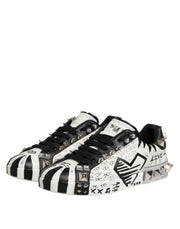 Dolce & Gabbana Black White Studded Low Top Sneakers Shoes