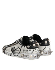 Dolce & Gabbana Black White Studded Low Top Sneakers Shoes