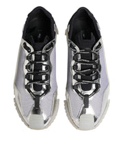 Dolce & Gabbana Silver Black Nylon NS1 Low Top Sneakers Shoes