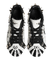 Dolce & Gabbana Black White Studded Low Top Sneakers Shoes