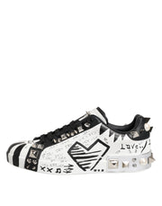 Dolce & Gabbana Black White Studded Low Top Sneakers Shoes