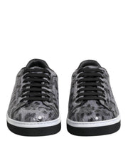 Dolce & Gabbana Gray Leather Leopard Low Top Sneakers Shoes