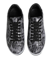 Dolce & Gabbana Gray Leather Leopard Low Top Sneakers Shoes